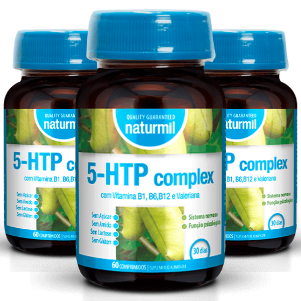 5-HTP Complex + Vitamina B1, B2, B3 e Valeriana (Pack 3X 60 comp - 90 Dias) Naturmil Naturmil