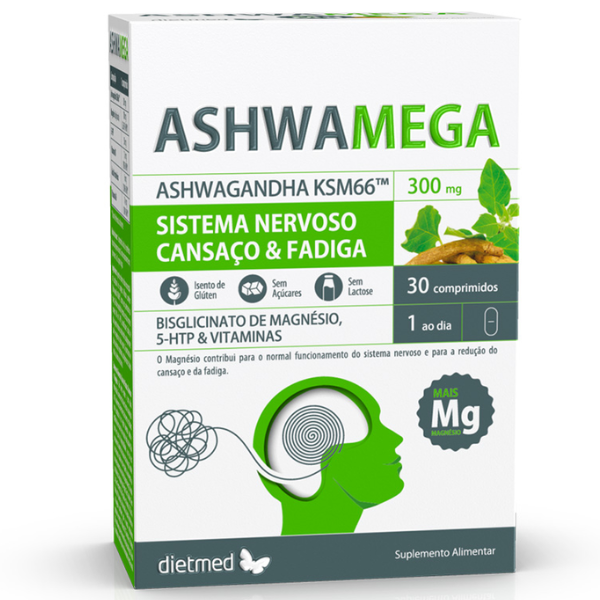 Ashwamega, 300g KSM-66™, 30 comps (Sistema Nervoso, Cansaço, Fadiga) Dietmed Dietmed