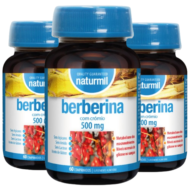 Berberina com Crómio 500mg, (Pack 3X 60 comprimidos) Naturmil Naturmil