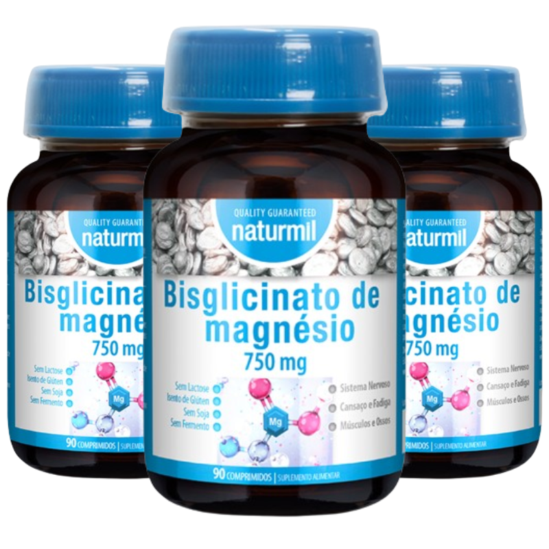 Bisglicinato de Magnésio 750mg (Pack 3X 90 Comp - 135 Dias) Naturmil Naturmil