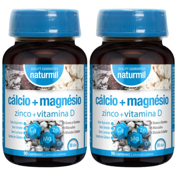 Cálcio + Magnésio + Zinco + Vitamina D (Pack 2X 90 Comprimidos - 60 Dias) Naturmil Naturmil