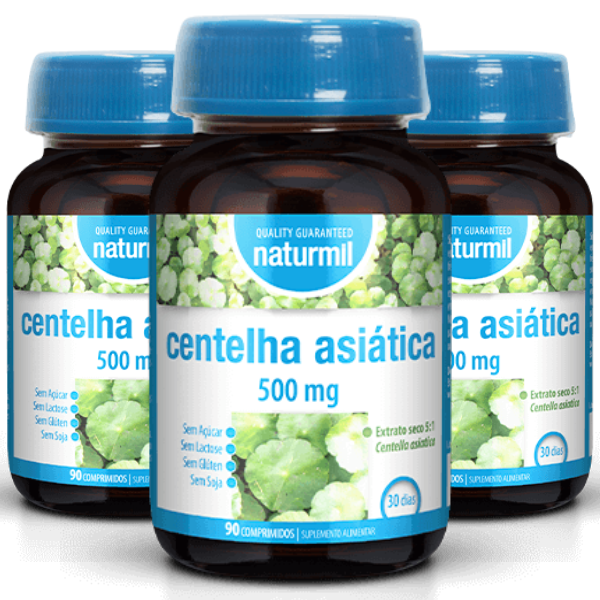 Centelha Asiática 500mg, Gotu Kola (Pack 3X 90 Comp - 90 Dias) Naturmil