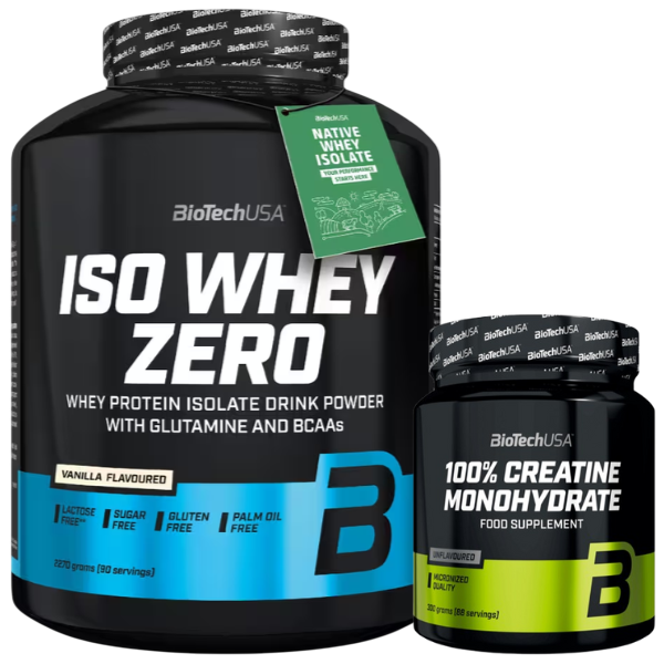 Pack - Iso Whey Zero 1816 g Vainilla + 100 % Monohidrato de Creatina 300 g, Biotech USA