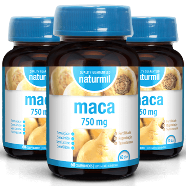 Maca 750mg + Zinco (Pack 3X 60 comp - 180 Dias) Naturmil Naturmil
