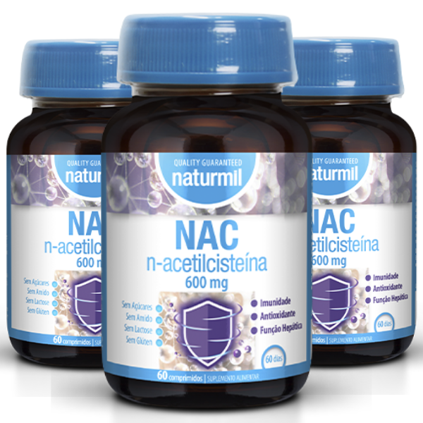 NAC N-Acetilcisteina 600mg (Pack 3X 60 Comp - 180 Dias) Naturmil Naturmil