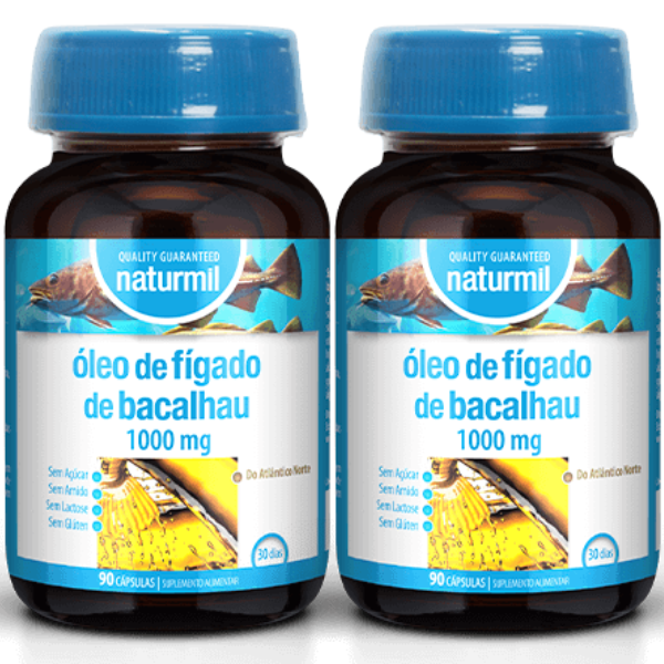 Óleo de Fígado de Bacalhau 1000mg (Pack 2X 90 cápsulas - 60 Dias) Naturmil Naturmil