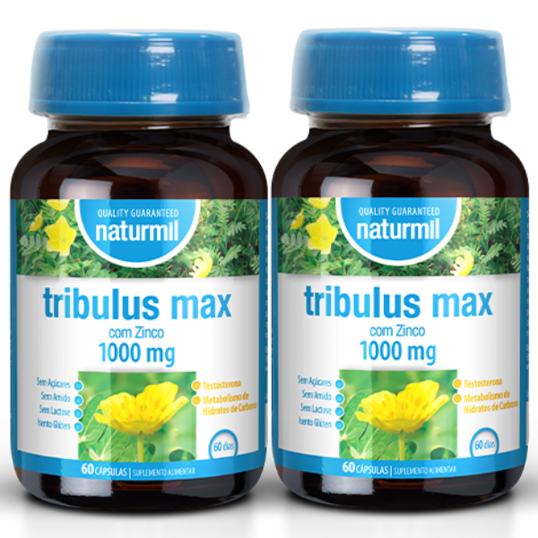 Tribulus Max 1000mg 40% de saponinas + Zinco (Pack 2X 60 cáps - 120 Dias) Naturmil Naturmil