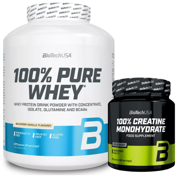 Pack - 100% Pure Whey 2.27kg Baunilha + 100% Creatine Monohydrate 300g, Biotech USA (Copiar) Biotech USA