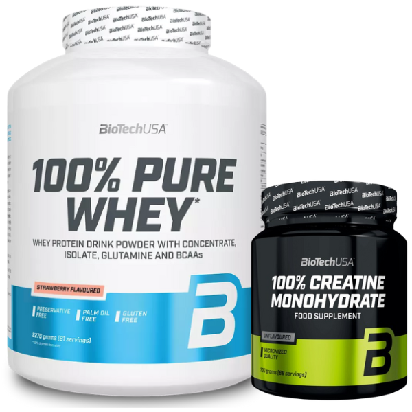 Pack - 100% Pure Whey 2.27kg Morango + 100% Creatine Monohydrate 300g, Biotech USA Biotech USA