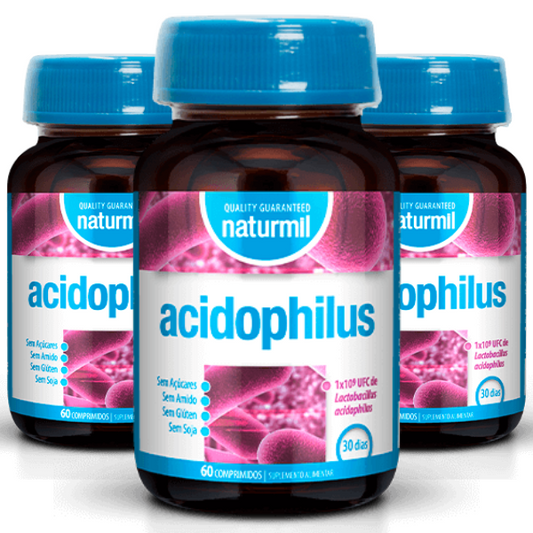 Acidophilus, Lactobacillus (Pack 3X 60 comp - 90 Dias) Naturmil Naturmil