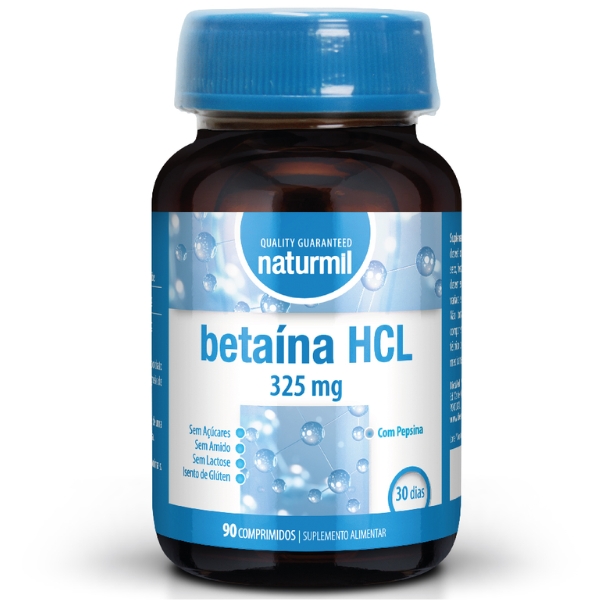 Betaína HCL 325mg, 90 comprimidos (30 Dias) Naturmil