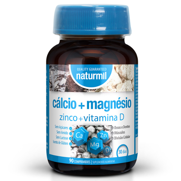 Cálcio + Magnésio + Zinco + Vitamina D, 90 Comprimidos, Naturmil Naturmil