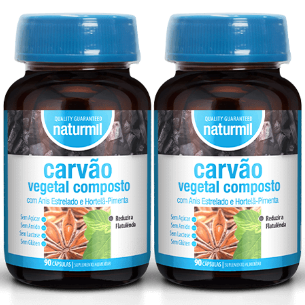Carvão Vegetal Composto (Pack 2X 90 cápsulas - 30 Dias) Naturmil Naturmil