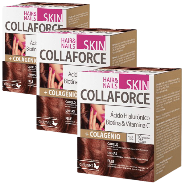 Collaforce Skin | Hair & Nails - Ácido Hialurónico + Biotina + Colagénio (Pack 3X 20 Ampolas de 25ml) Dietmed Dietmed