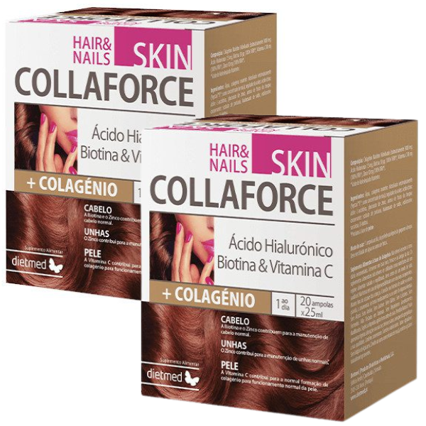 Collaforce Skin | Hair & Nails - Ácido Hialurónico + Biotina + Colagénio (Pack 2X 20 Ampolas de 25ml) Dietmed Dietmed
