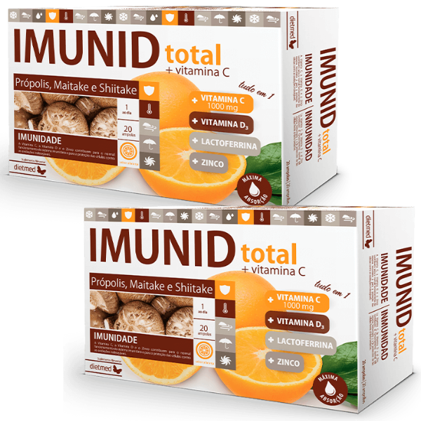 Imunid Total + Vitamina C + Vitamina D3 + Lactoferrina + Zinco (Pack 2X 20 ampolas) Dietmed Dietmed