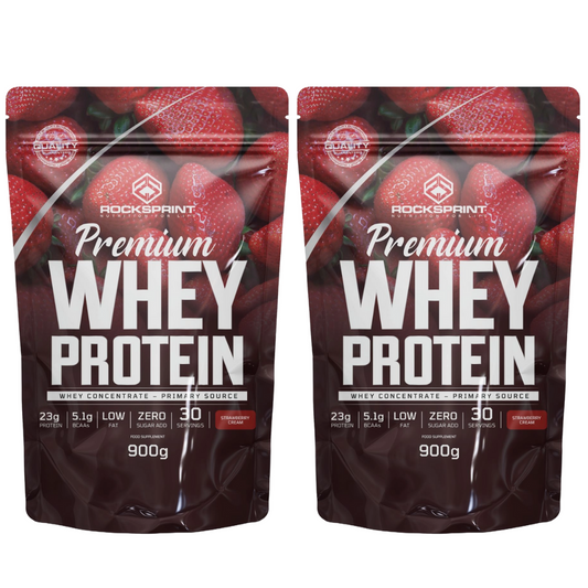 Premium Whey Protein 900g - Morango - Rocksprint (02 Pacotes)