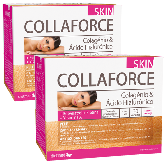 Collaforce Skin (Pack 2X 30 Carteiras) Colagénio & Ácido Hialurónico + Resveratrol + Biotina + Vitamina A, Dietmed Dietmed