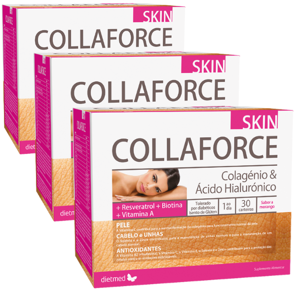 Collaforce Skin (Pack 3X 30 Carteiras) Colagénio & Ácido Hialurónico + Resveratrol + Biotina + Vitamina A, Dietmed Dietmed