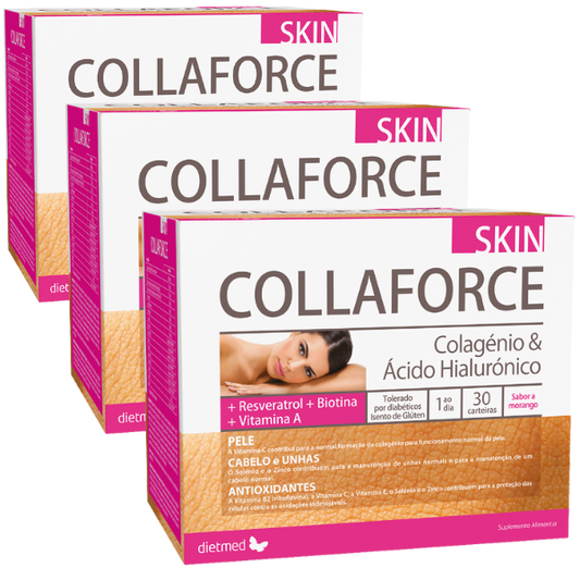 Collaforce Skin (Pack 3X 30 Carteiras) Colagénio & Ácido Hialurónico + Resveratrol + Biotina + Vitamina A, Dietmed Dietmed