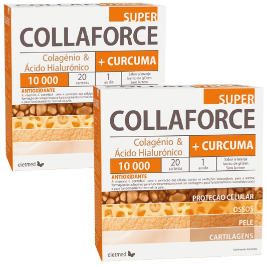 Super Collaforce Colagénio & Ácido Hialurónico + Curcuma 10.000mg (Pack 2X 20 Saquetas) Dietmed Dietmed