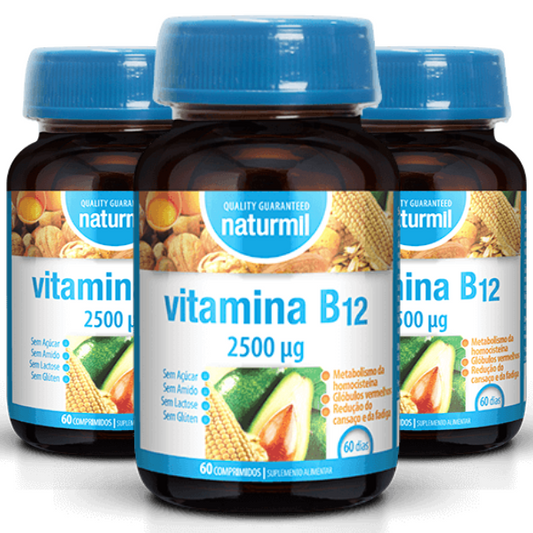 Vitamina B12 2500mcg, (Pack 3X 60 Comp - 180 Dias) Naturmil Naturmil