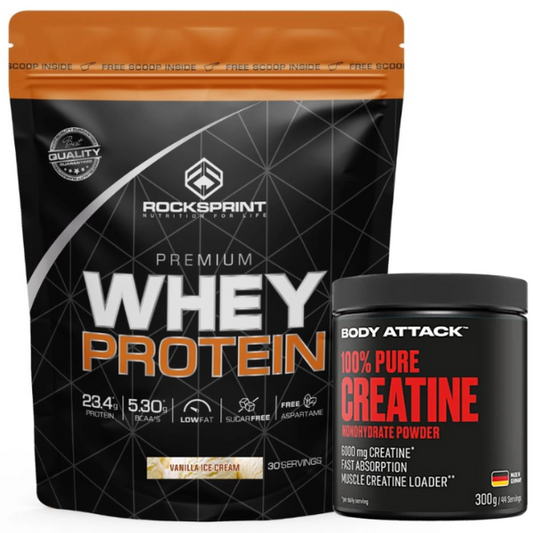 Pack - Premium Whey Protein 900g Baunilha Rocksprint + 100% Creatine Monohydrate Powder 300g Rocksprint